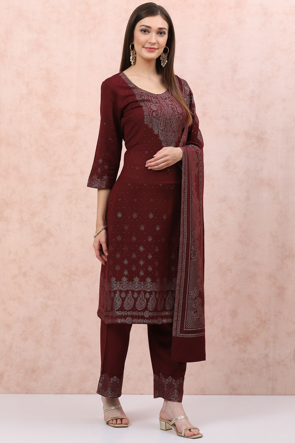 Maroon Art Silk Straight Suit Set image number 6