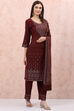 Maroon Art Silk Straight Suit Set image number 6