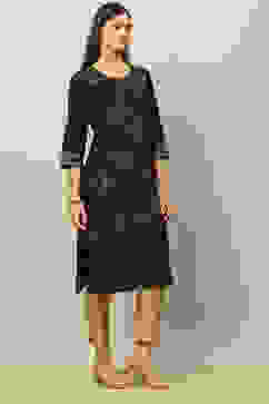 Black Rayon Printed Straight Kurta image number 4