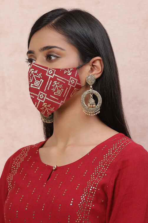 Maroon Art Silk Face Mask image number 1