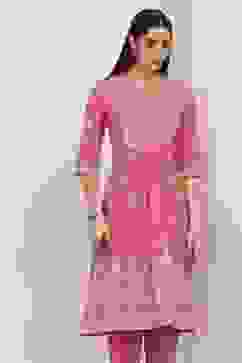 Pink Cotton Kurta Pants Set image number 7
