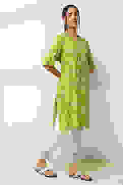 Green Floral Printed Straight Kurta image number 4