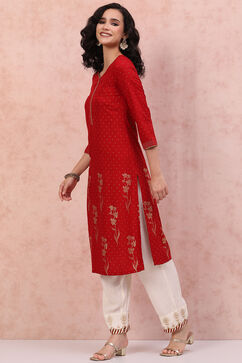 Red LIVA Straight Kurta image number 2