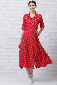 Red LIVA Kalidar Dress image number 0