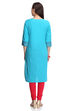 Turquoise Straight Cotton Kurta image number 5