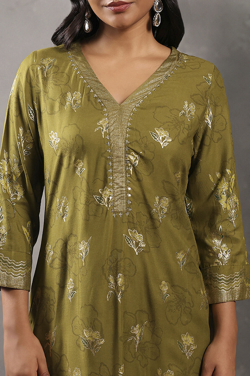 Lime Viscose Rayon Printed Straight Suit Set image number 1