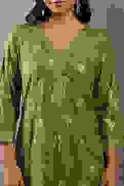 Green Viscose Rayon Printed Straight Suit Set image number 1