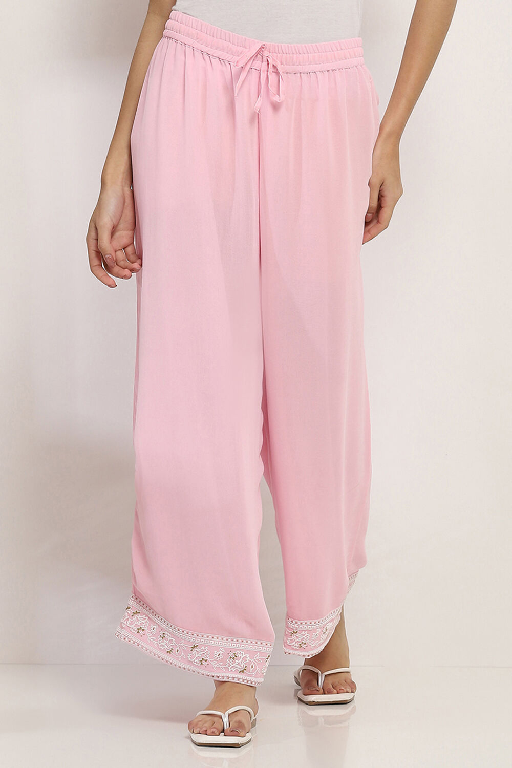 Pink Solid Straight Palazzos image number 4