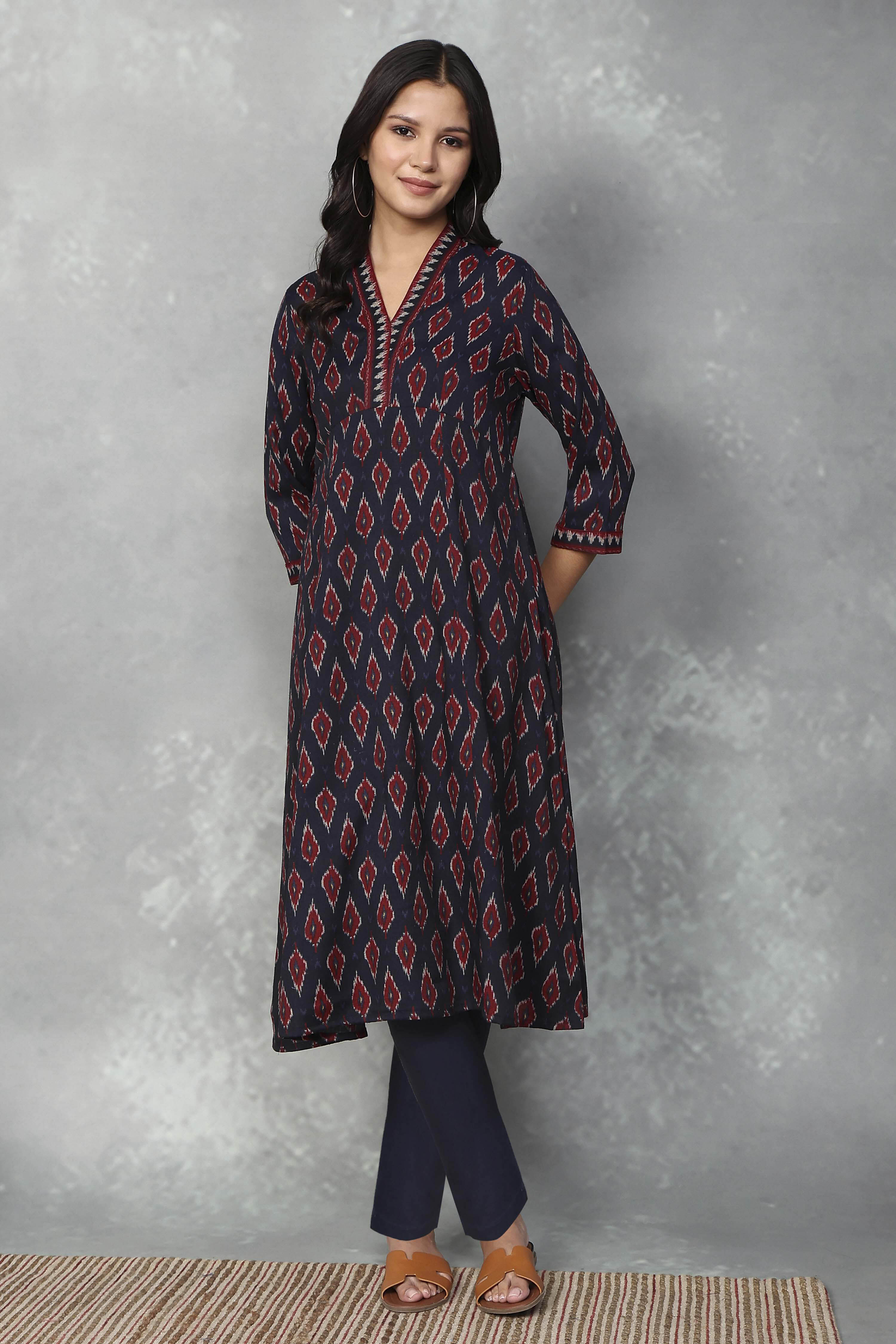 Navy Blue Viscose Polyester A-line & Kalidar Kurtas image number 0