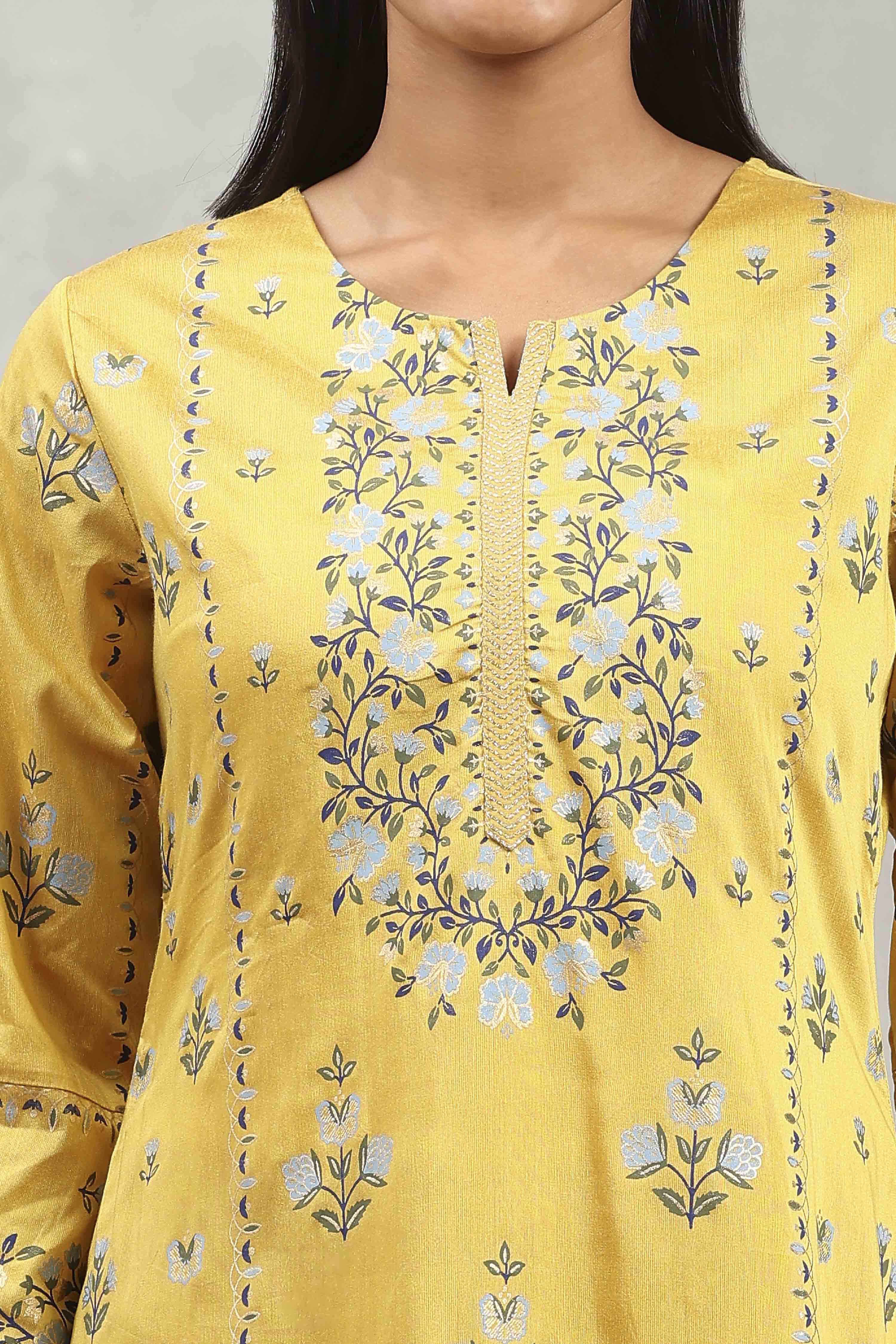 Yellow Viscose Blend Printed Straight Top image number 1