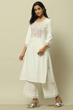 White Rayon Slub Straight Kurta image number 2