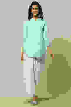 Aqua Floral Printed Straight Indie Top image number 0