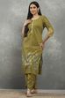Green Polyester Straight Kurta Pants Set image number 0