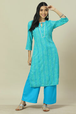 Green LIVA Woven Straight Kurta Suit Set image number 0