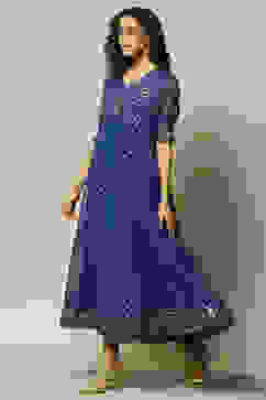 Coblt Blue Polyester Kalidar Printed Dress image number 2