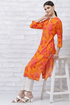 Orange LIVA Straight Kurta image number 5