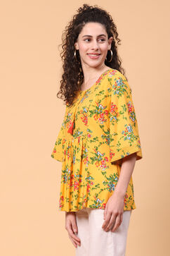 Yellow Viscose Rayon Flared Top image number 2