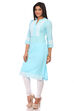 Sky Blue Cotton Straight Kurta image number 3