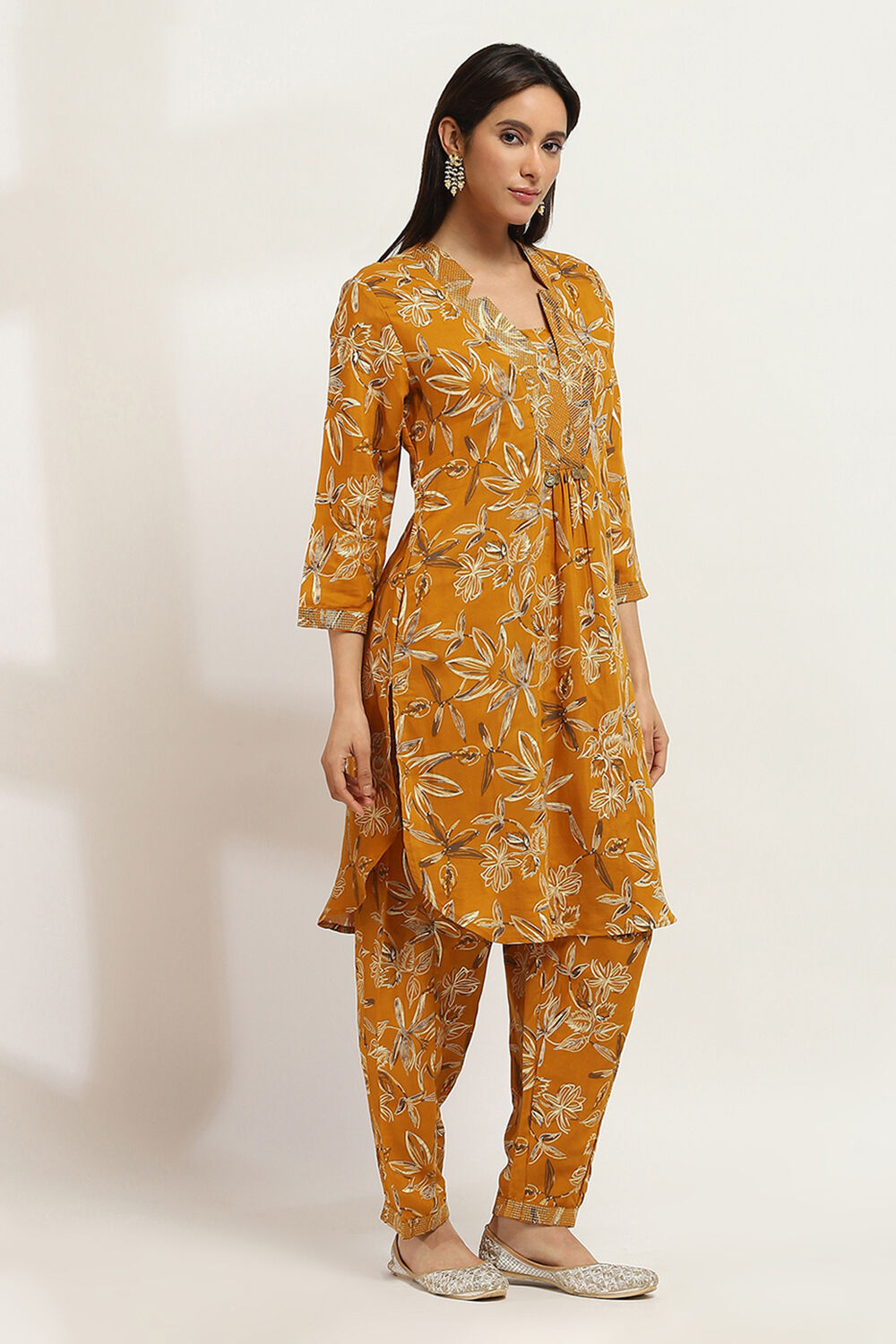 Mustard Yellow Printed Straight Co-ord Set image number 4
