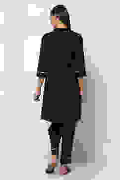 Black Cotton Gathered Kurta Set image number 4