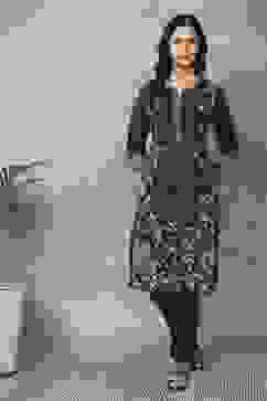 Black Cotton Printed Straight Kurta image number 0