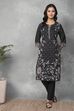 Black Cotton Printed Straight Kurta image number 0
