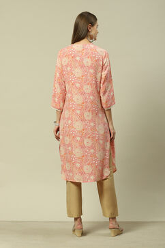 Peach Viscose Straight Printed Kurta image number 3