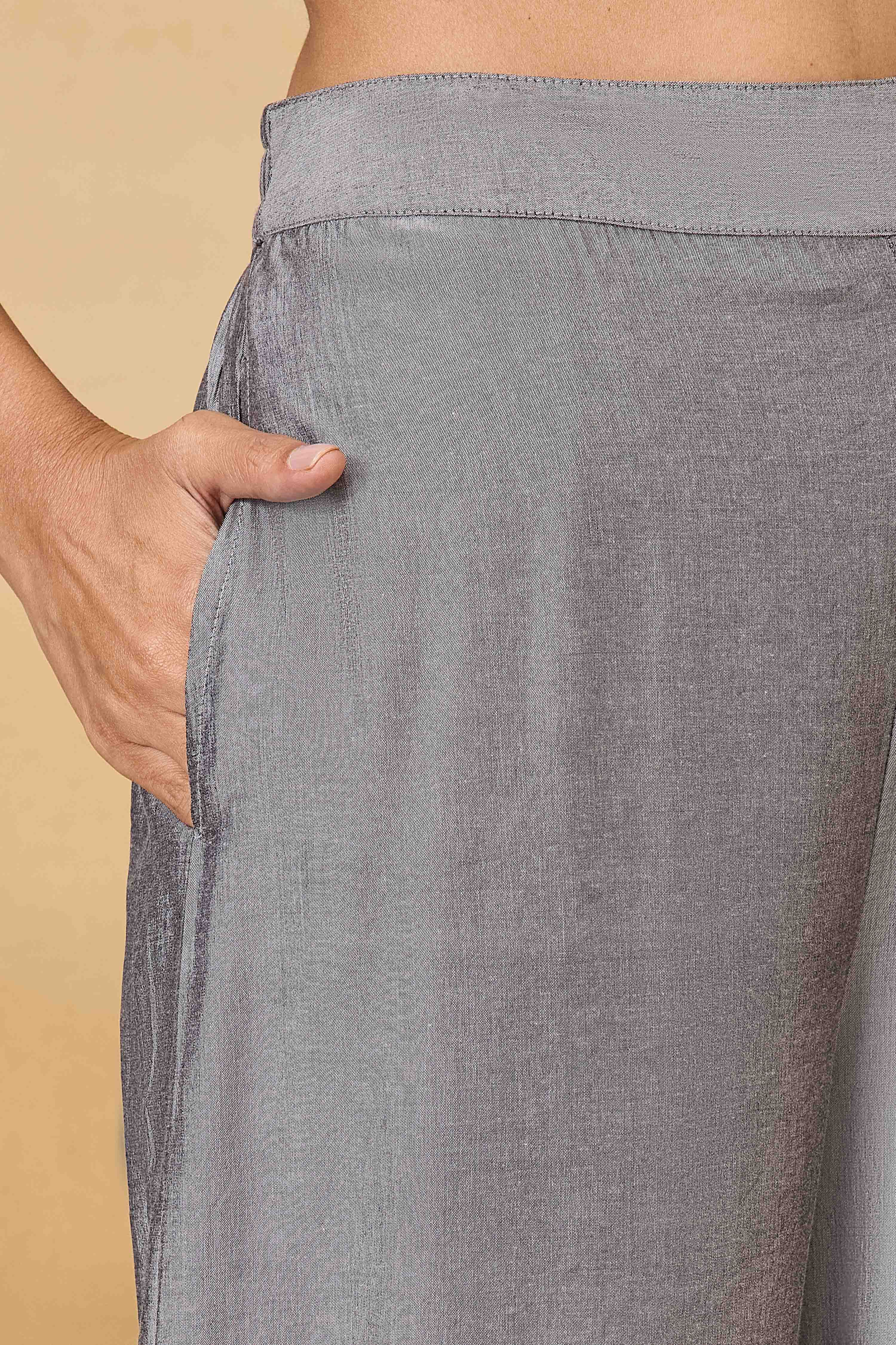 Silver Viscose Blend Straight Pants image number 1