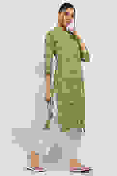 Sage Green Printed Straight Kurta image number 4