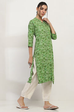 Sage Green Printed Straight Kurta image number 4