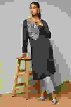 Grey Acrylic Straight Kurta image number 0