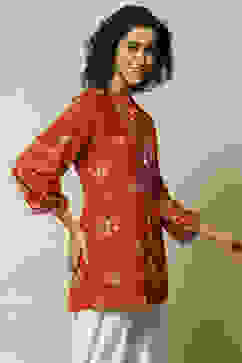 Rust LIVA Straight Printed Top image number 4