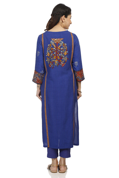 Blue Straight Viscose Kurta image number 4