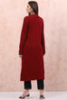Red Acrylic Front Open Kurta image number 4