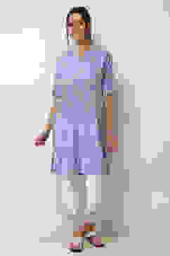 Lilac Printed Straight Kurta image number 5