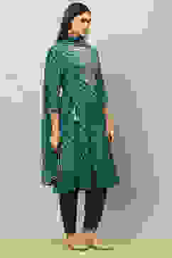 Teal Blue Viscose Muslin A-Line Printed Kurta Salwar Pants Suit Set image number 5