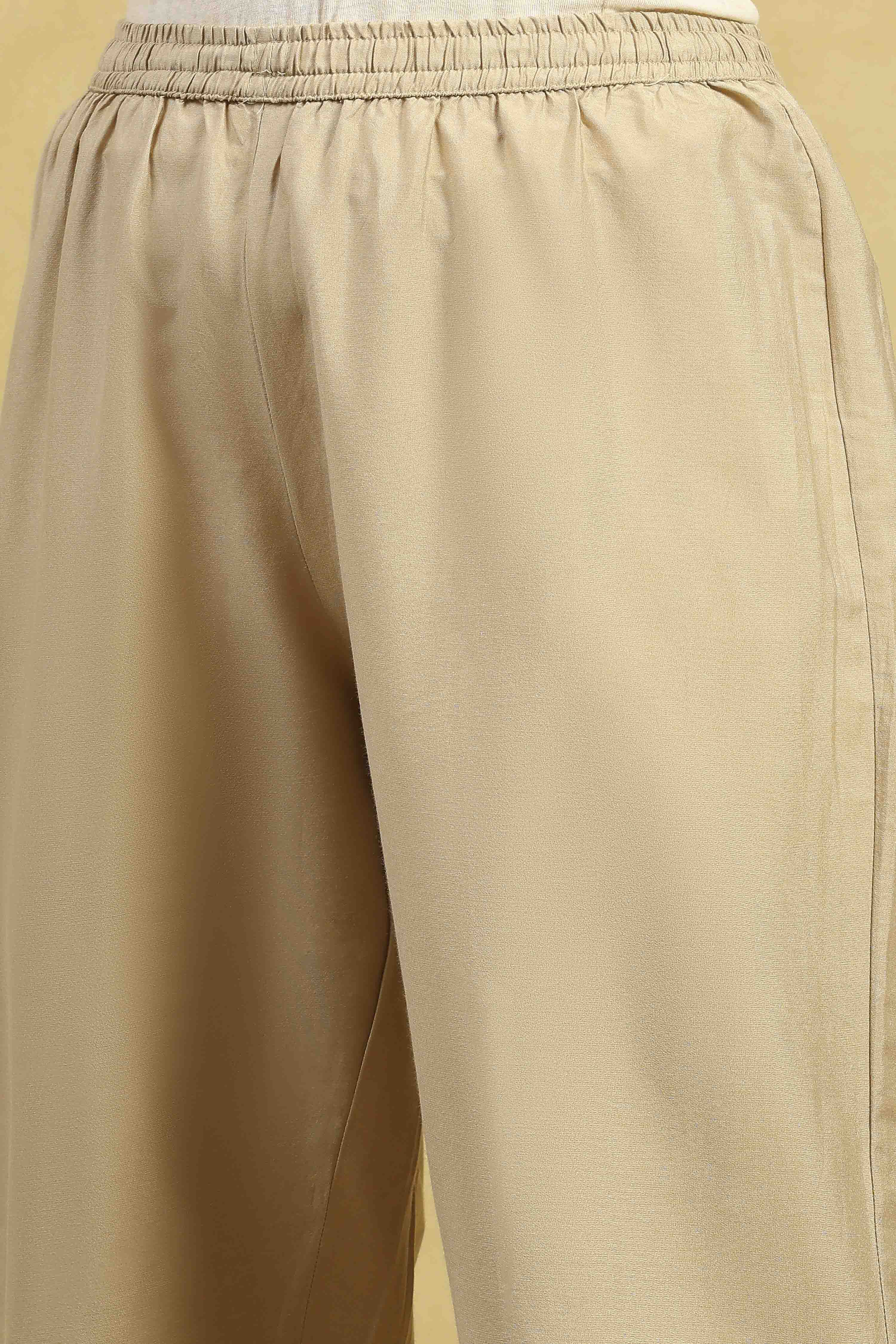 Gold Viscose Blend Solid Narrow Pants image number 1
