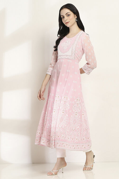 Pink Polyester Kalidar Kurta image number 2