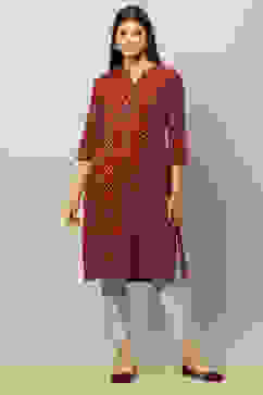 Red Viscose Blend Printed Straight Kurta image number 5