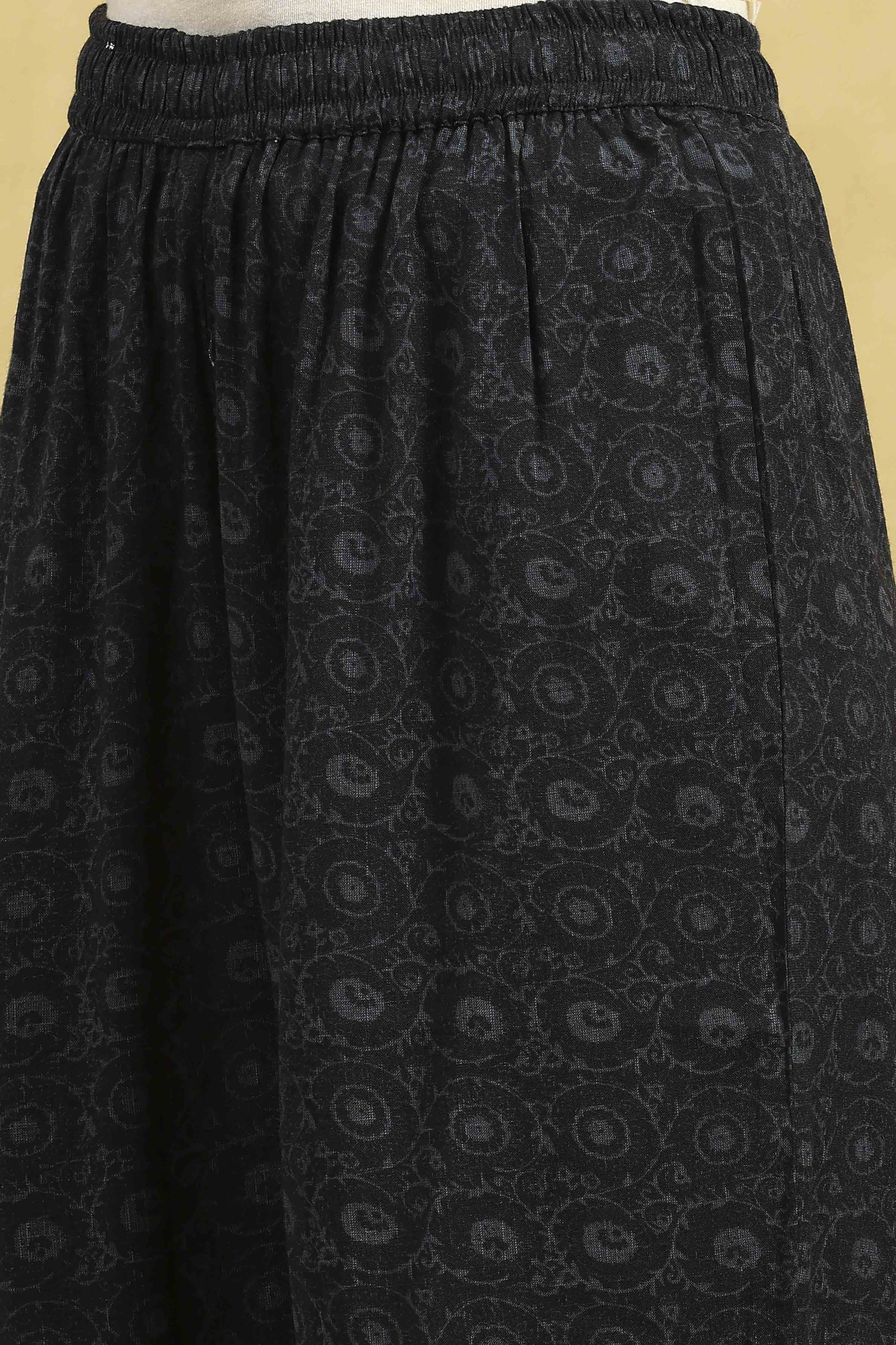 Black Viscose Blend Printed Straight Kurta Pants Set image number 2