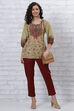 Brown Polyester Printed Straight Top image number 0