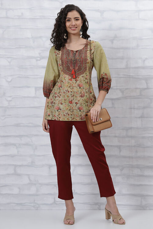 Brown Polyester Printed Straight Top image number 0