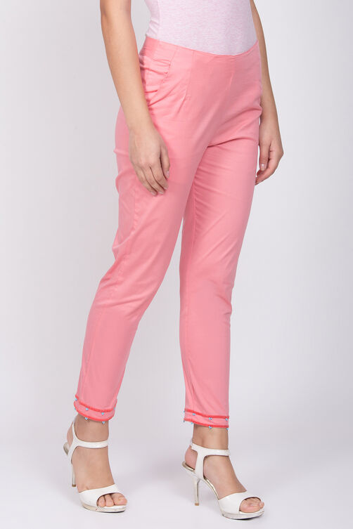 Peach Poly Lycra Slim Pants image number 2