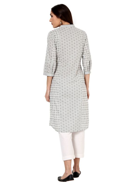 Grey Straight Cotton Kurta image number 5