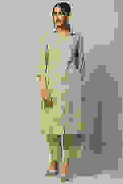 Green Rayon Straight Suit Set image number 6