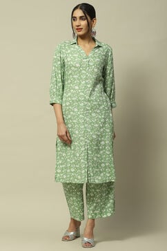 Green Rayon Straight Suit Set image number 6