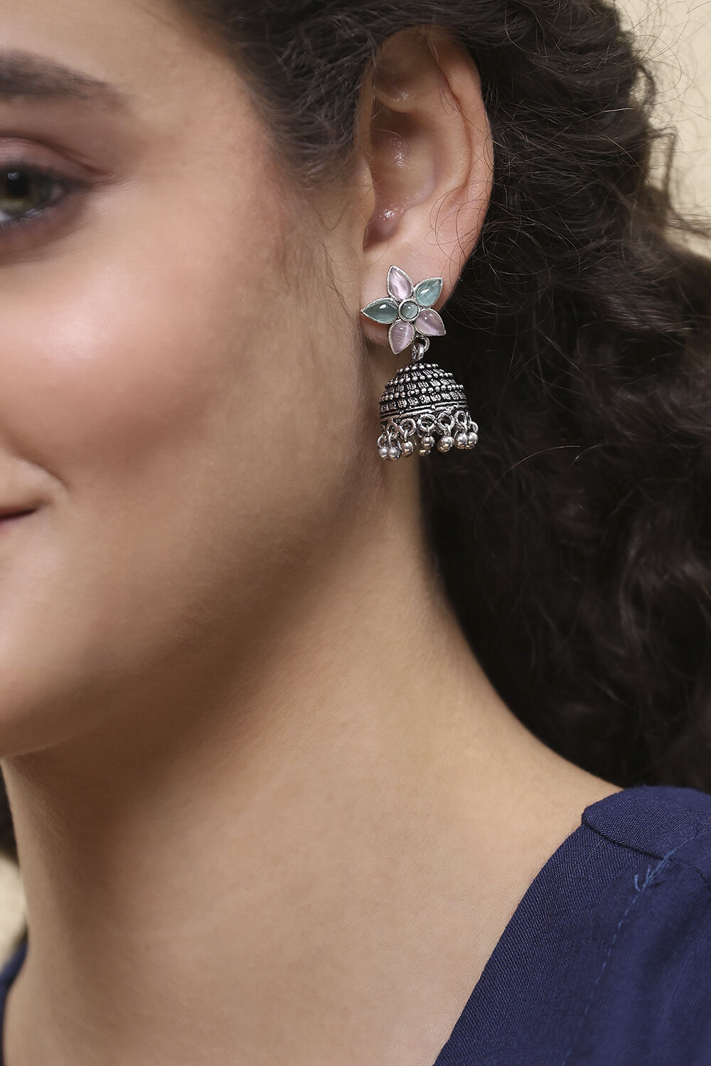 Pink Brass Jhumka image number 1