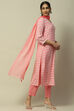 Pink Poly Chiffon Straight Suit Set image number 6