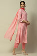 Green Printed Straight Kurta & Pants Suit Set image number 6