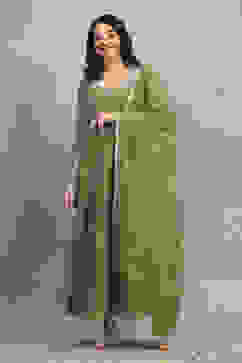 Green Tissue Solid Anarkali Dress image number 2